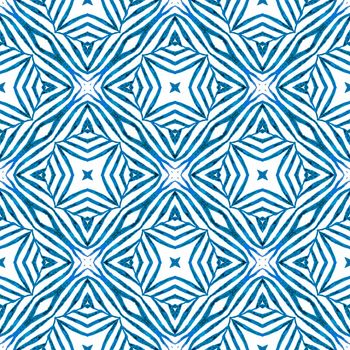 Chevron watercolor pattern. Blue admirable boho chic summer design. Textile ready Actual print, swimwear fabric, wallpaper, wrapping. Green geometric chevron watercolor border.