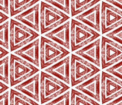 Ikat repeating swimwear design. Wine red symmetrical kaleidoscope background. Summer ikat sweamwear pattern. Textile ready valuable print, swimwear fabric, wallpaper, wrapping.