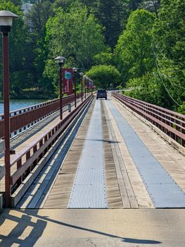 one lane bridge on Lake Junaluska's Dam in Asheville, Haywood County, North Carolina