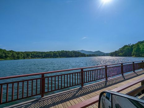 one lane bridge on Lake Junaluska's Dam in Asheville, Haywood County, North Carolina