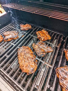 grilled 30 day dry aged prime ribeye and bison meat 