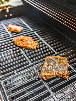 grilled 30 day dry aged prime ribeye and bison meat 