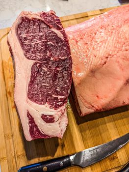 fresh prime ribeye and beef loin for a meal