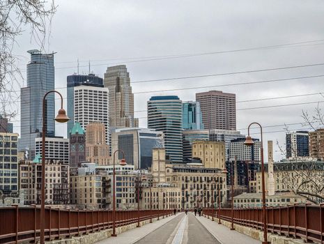 city of minneapolis city downton skyline on cloudy day