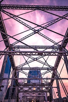 Nashville tennessee city skyline at sunset on the waterfrom