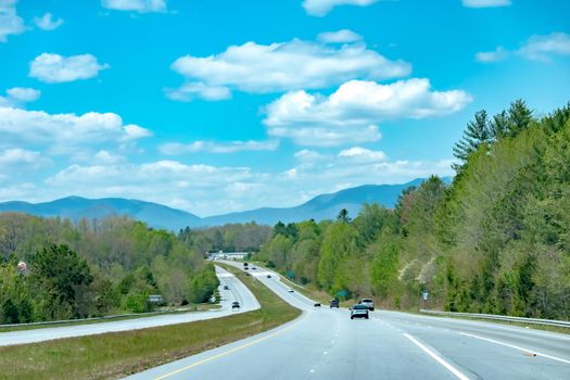 freeway travel trhough mountain hghlands of south carolina