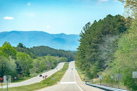 freeway travel trhough mountain hghlands of south carolina