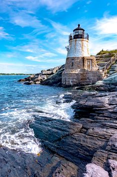 Scenic view of white Castle Hill Lighthouse, Newport, Rhode Island