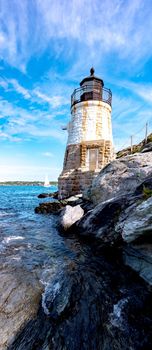 Scenic view of white Castle Hill Lighthouse, Newport, Rhode Island