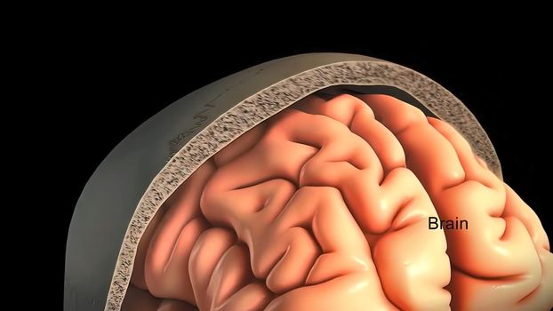 The meninges refer to the membranous coverings of the brain and spinal cord. There are three layers of meninges, known as the dura mater, arachnoid mater and pia mater. 3D illustration