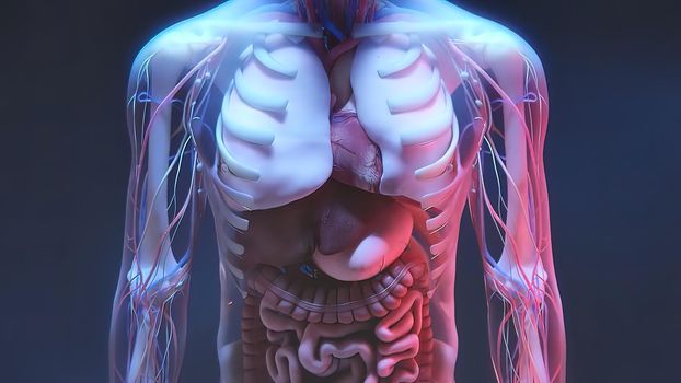 3D animated male internal organs anatomy 3D illustration