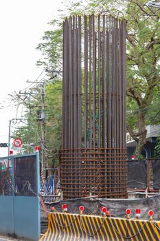 Pillars being erected as part of construction for metro system.