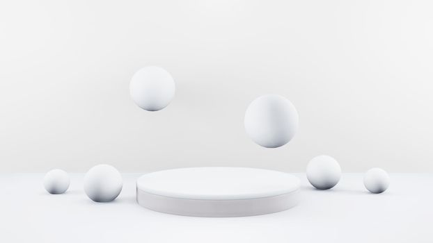 Podium in abstract white composition for product presentation, 3d render, 3d illustration.