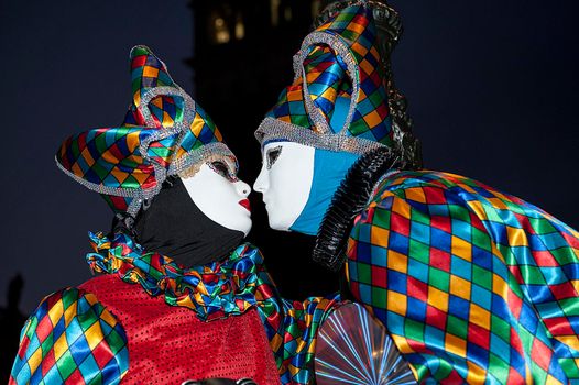 VENICE, ITALY - Febrary 19 2020: The masks of the Venice carnival 2020