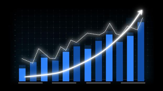 Business growth concept in allusive graph chart showing marketing sales profit increasing to future target . Excellent financial status of corporate business rise up . Finance and money 3D rendering .