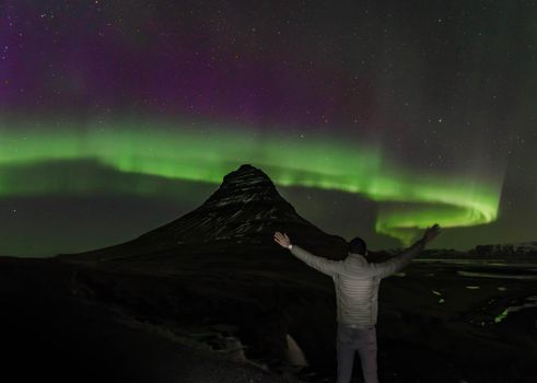 Aurora and Kirkjufell aka Church Mountain in Iceland