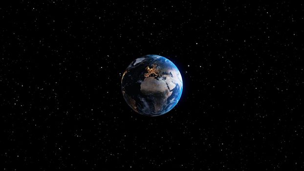 Planet earth with realistic geography surface and orbital 3D cloud atmosphere . Outer space view of world globe sphere of continents . 3D rendering graphic . Elements of this image furnished by NASA .