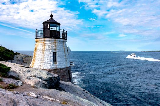 Scenic view of white Castle Hill Lighthouse, Newport, Rhode Island