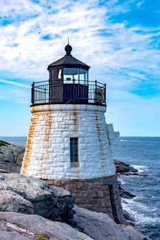 Scenic view of white Castle Hill Lighthouse, Newport, Rhode Island