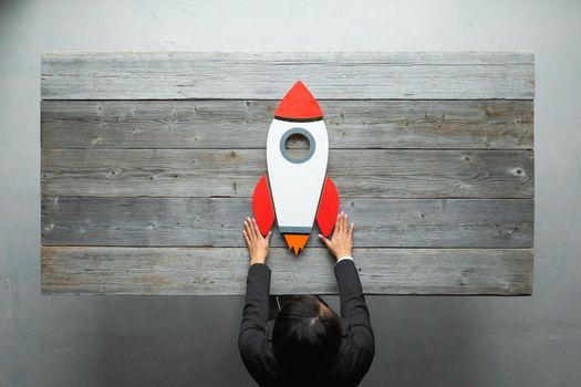 Business person launch space rocket, new business, success, business growth concept