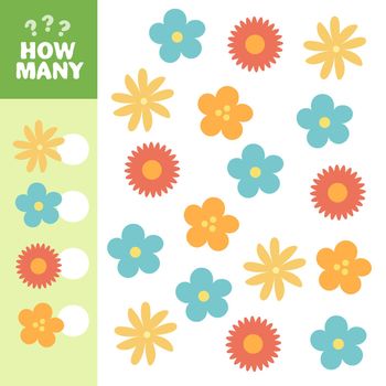 How many counting game for preschool children. Educational a mathematical game. Count how many flowers and write down your answer.