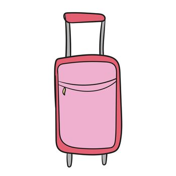 Suitcase for traveling on wheels. In a cartoon style. Simple icon for your design. On white background