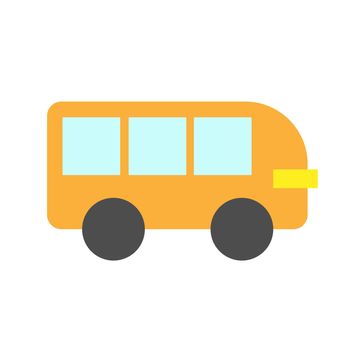 Cartoon compact yellow bus with windows. Simple flat icon on white background
