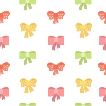 Seamless pattern with cartoon bows in bright colors. Cute childrens vector illustration