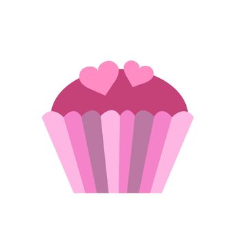 Cupcake or muffin with hearts. Wedding and valentine day concept. Vector cartoon isolated illustration. Simple flat icon