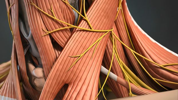 Human Neck Muscles And Nerves 3d illustration