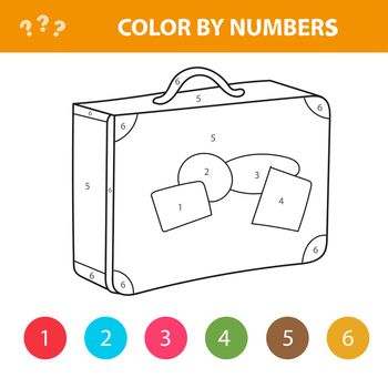 Travel suitcase. Color by numbers. Coloring book for children. Summer coloring.