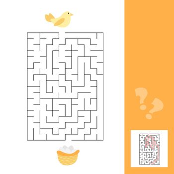 Maze game for children, education worksheet. Bird and nest with eggs. Kids activity sheet. Educational game with answer