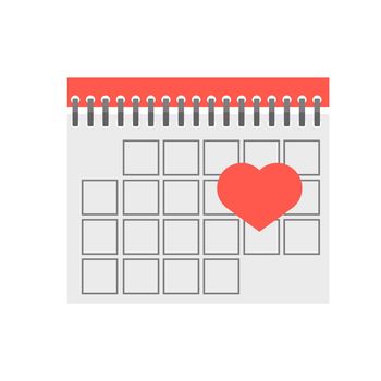 Calendar with heart. Simple element for design. Cartoon flat vector on white background.