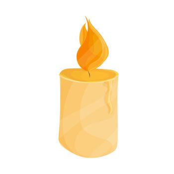 Burning candle from paraffin wax for your design. Vector isolated on white background. Cartoon style. Holiday elements.