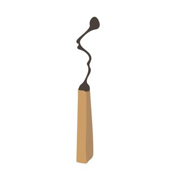 Burnt match. Black charred stick. Flat simple cartoon style, on white background