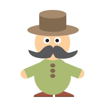 Vector flat icon of worker. Farmer vector icon. Man with mustache in hat avatar. Isolated flat vector illustration.