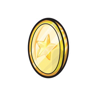 Gold game coin with the star. Graphic user interface design element. Money symbol. Game ui element.