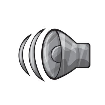 Grey speaker icon. Graphic ui element for game or app in cartoon style. Vector on white background