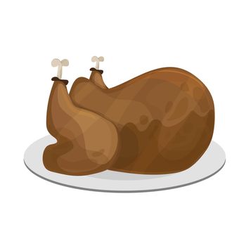 Baked turkey for Thanksgiving Day. Thanksgiving Turkey isolated vector illustration. Baked chicken. Grill chicken on plate