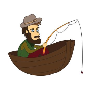 Fisherman in a boat. A simple cartoon picture on a white background. Vector