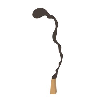 Burnt match. Black charred stick. Flat simple cartoon style, on white background