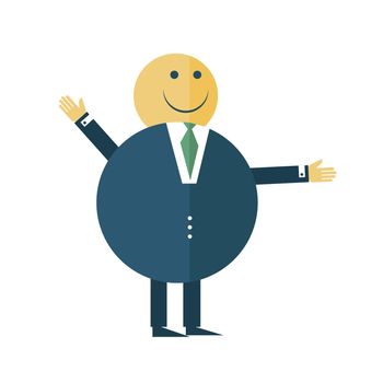 Cartoon character illustration of fat happy businessman - round shape. Flat icon design isolated on white background