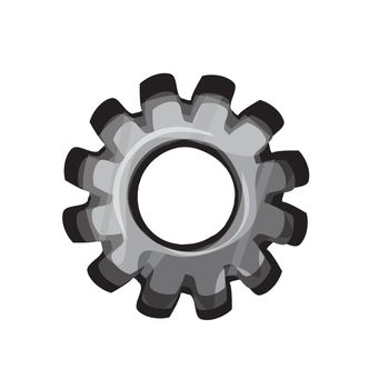 Game UI settings button in grey color. Cartoon vector design of gear