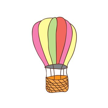 Vector illustration of hot air balloon. Isolated icon of cartoon air balloon. Simple hand drawn for print, card, flyer, fabric, textile, poster.