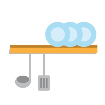 Kitchen shelf with tableware. Kitchen shelves with cooking tools. Home interior icon. Vector illustration in flat style on white background
