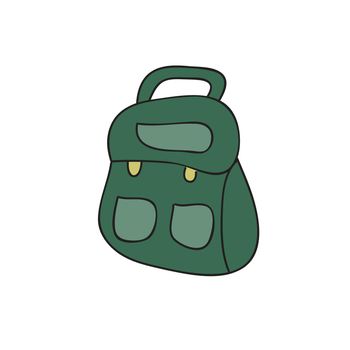 Doodle style travel backpack. Tourism, hiking, travel. Vector illustration isolated on white background. Simple hand drawn icon