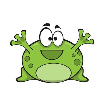 Cute smiling green frog, cartoon character isolated on white background