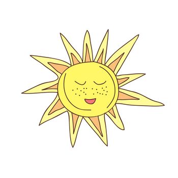 Cute funny Sun character. Vector hand drawn cartoon sun isolated on white background. Sun character concept