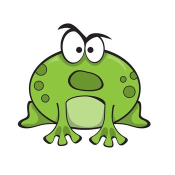 A cartoon illustration of a frog looking angry and screams. Emotional child character on white background