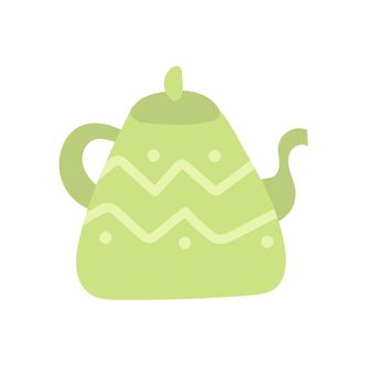 Green kettle - hand drawn vector doodle illustration. Cartoon pot. Isolated on white background. Hand drawn simple element